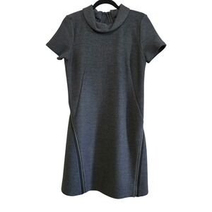 Theory Women's Gray Textured Knit Short Sleeve Funnel Neck Zip Detail Dress Sz 8